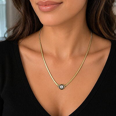 14 Ayar Altın Balık Sırtı Taşlı Zincir Kolye - 1