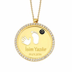 Nusrettaki - 14 ayar Altın Bebek El ve Ayak İzi Kolye