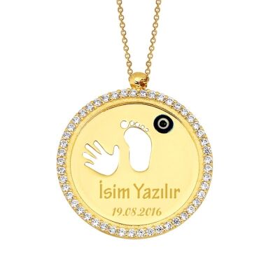 14 ayar Altın Bebek El ve Ayak İzi Kolye - 1