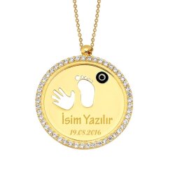 14K Gold Mom & Baby Footprint Design Necklace - Nusrettaki
