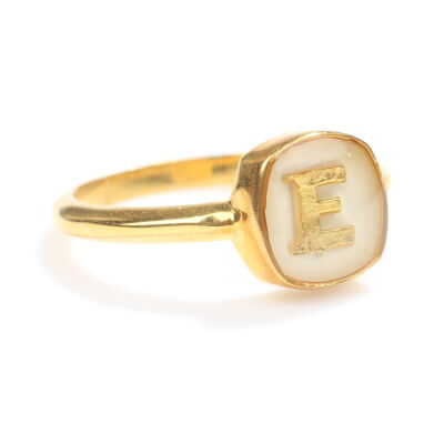 14 Ayar Altın Beyaz Mineli Harfli Yüzük - 3