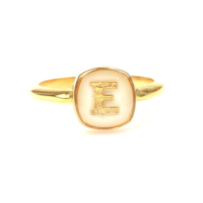 14 Ayar Altın Beyaz Mineli Harfli Yüzük - 4