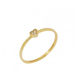 Nusrettaki - 14K Gold Tiny Heart Ring with White CZ