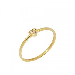 14K Gold Tiny Heart Ring with White CZ - Nusrettaki