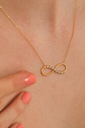 14 Ayar Altın Beyaz Taşlı Sonsuzluk Modeli Kolye - Nusrettaki (1)