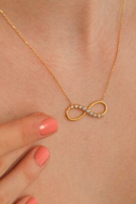 14 Ayar Altın Beyaz Taşlı Sonsuzluk Modeli Kolye - 1