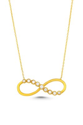 14 Ayar Altın Beyaz Taşlı Sonsuzluk Modeli Kolye - 2