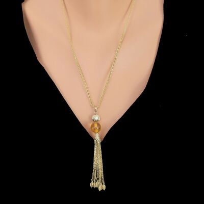 14 Ayar Altın Böcekli Kehribar Taşlı Püskül Kolye Ucu - 2