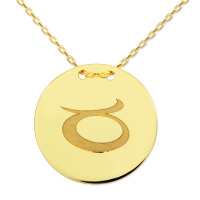 14 Ayar Altın Boğa Burcu Sembolü Plaka Kolye - 1
