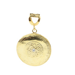 Nusrettaki - 14 Ayar Altın Çiçek Desenli Madalyon Kolye Ucu