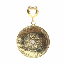 14 Ayar Altın Çiçek Desenli Madalyon Kolye Ucu - Thumbnail