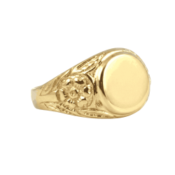 14 Ayar Altın Çiçek Kenarlı Yuvarlak Ayna Yüzük - Nusrettaki