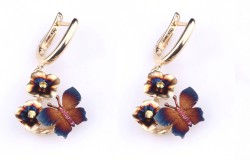 14 Ayar Altın Çiçekli Kelebek Küpe - Thumbnail