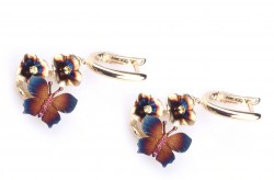 14 Ayar Altın Çiçekli Kelebek Küpe - Thumbnail