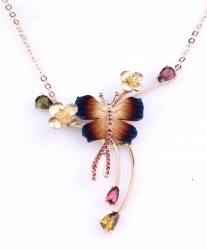 14 Ayar Altın Çiçekli Lades Kelebek Modeli Kolye - Thumbnail