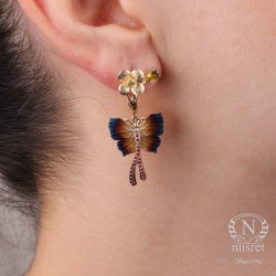 14 Ayar Altın Çiçekli Lades Kelebek Modeli Küpe - Thumbnail