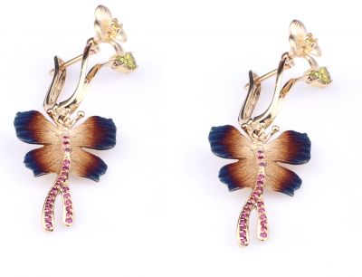 14 Ayar Altın Çiçekli Lades Kelebek Modeli Küpe