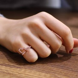 14 Ayar Altın Çiftli Basamak Şeklinde Zarif Yüzük - 3