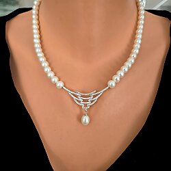 14 Ayar Altın Dalgalı Model İnci Kolye - Nusrettaki