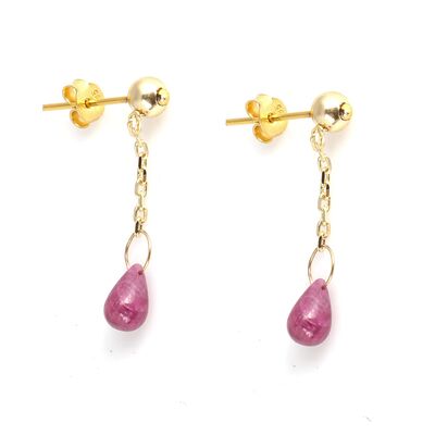 14 Ayar Altın Damla Yakut Taşlı Sallantılı Küpe - 2