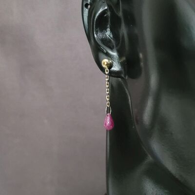 14 Ayar Altın Damla Yakut Taşlı Sallantılı Küpe - 3