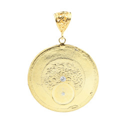 14 Ayar Altın Desenli Madalyon Kolye Ucu - Thumbnail