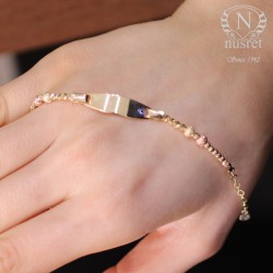 14K Gold Identification Kids Bracelet with Dorica Beads - Nusrettaki