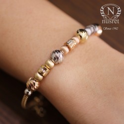 14K Gold Bangle Bracelet with Dorica Beads & CZ Spacers - Nusrettaki (1)