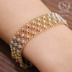 14K Gold Dorica Beaded Strand Thick Bracelet - Nusrettaki