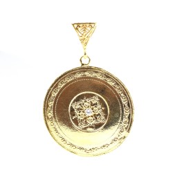 14 Ayar Altın Dörtgen Çiçekler Madalyon Kolye Ucu - Nusrettaki