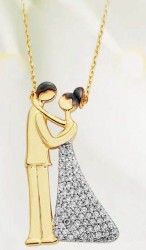 Nusrettaki - 14 Ayar Altın Gelin Damat Modeli Kolye