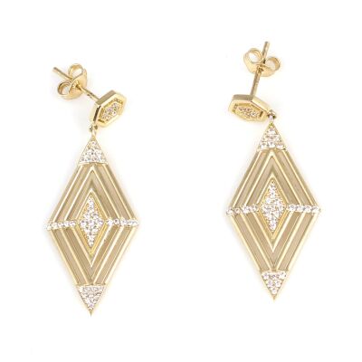 14 Ayar Altın Geometrik Baklava Model Küpe - 1