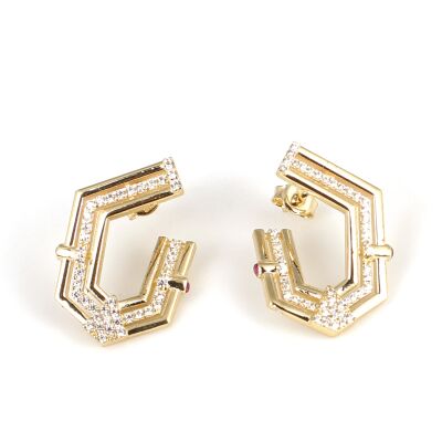 14 Ayar Altın Geometrik Küpe - 1