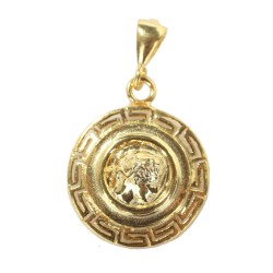 14 Ayar Altın Grek Desenli İskender Kafası Figürlü Madalyon Kolye Ucu - Thumbnail