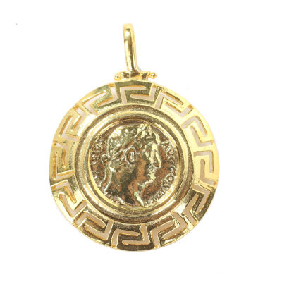 14 Ayar Altın Grekli Sezar Figürlü Madalyon Kolye Ucu - 1