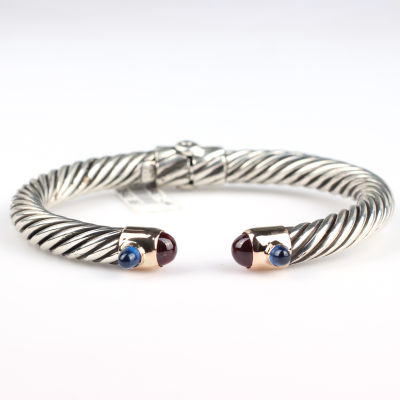 14 Ayar Altın & Gümüş Safir ve Yakut Taşlı Burma Bilezik - 4