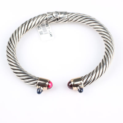 14 Ayar Altın & Gümüş Safir ve Yakut Taşlı Burma Bilezik - 5