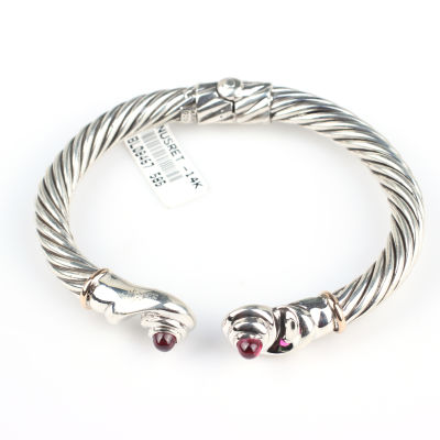 14 Ayar Altın & Gümüş Yakut Taşlı Solucan Desenli Burma Bilezik - 5