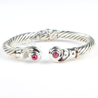 14 Ayar Altın & Gümüş Yakut Taşlı Solucan Desenli Burma Bilezik - 4