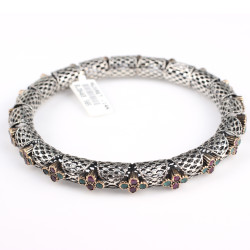 14 Ayar Altın & Gümüş Zümrüt ve Yakut Taşlı Füzyon Bilezik - 6