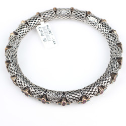 14 Ayar Altın & Gümüş Zümrüt ve Yakut Taşlı Füzyon Bilezik - 7