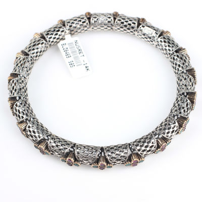 14 Ayar Altın & Gümüş Zümrüt ve Yakut Taşlı Füzyon Bilezik - 7