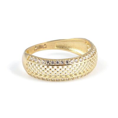 14 Ayar Altın Hasır Model Zirkon Taşlı Yüzük - 2