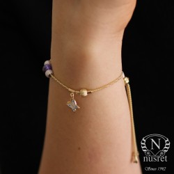 14K Gold Tiny Bracelet with Amethyst Adjustable Chain - Nusrettaki (1)