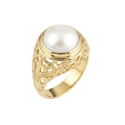 14 Ayar Altın İnci Taşlı Erkek Yüzük - 1