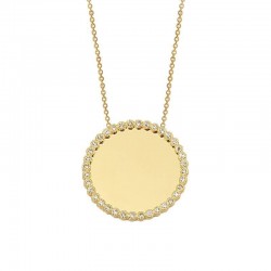 14K Gold Disc Letter Pendant Necklace with CZ - Nusrettaki