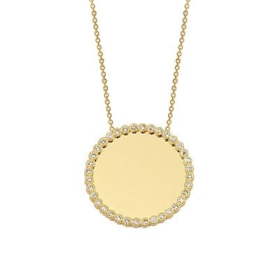 14K Gold Disc Letter Pendant Necklace with CZ - 1