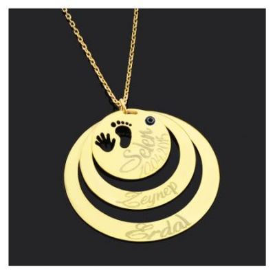 14K Gold Family Pendant Necklace with Name's - 3