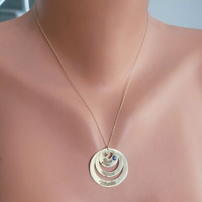 14K Gold Family Pendant Necklace with Name's - 1