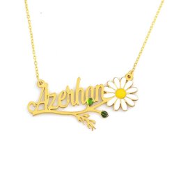 14 Ayar Altın İsme Özel Papatya Tasarım Kolye - Nusrettaki